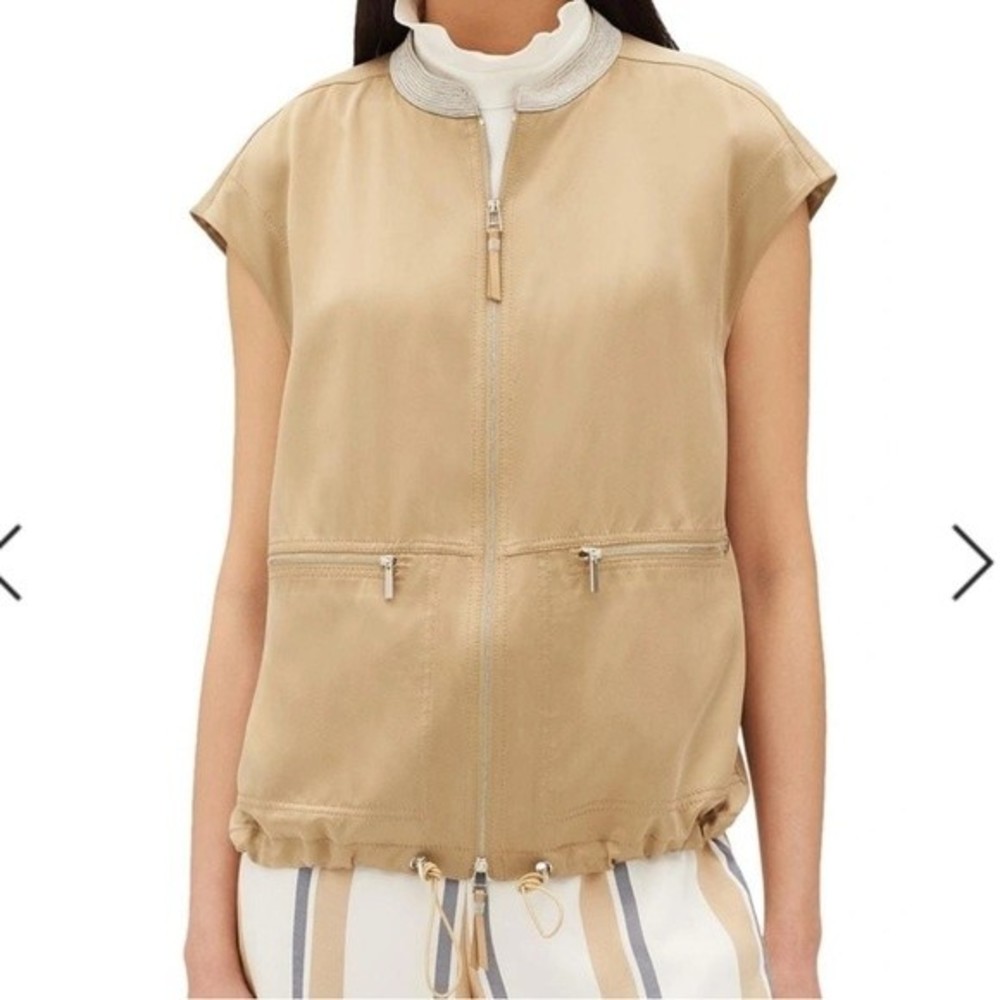 Lafayette 148 Tonya Artistry Silk Vest With Chain Detail In Semolina